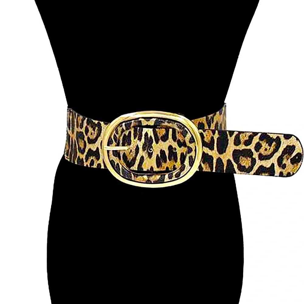 Gold Animal Print Wide Waist Statement Belt
